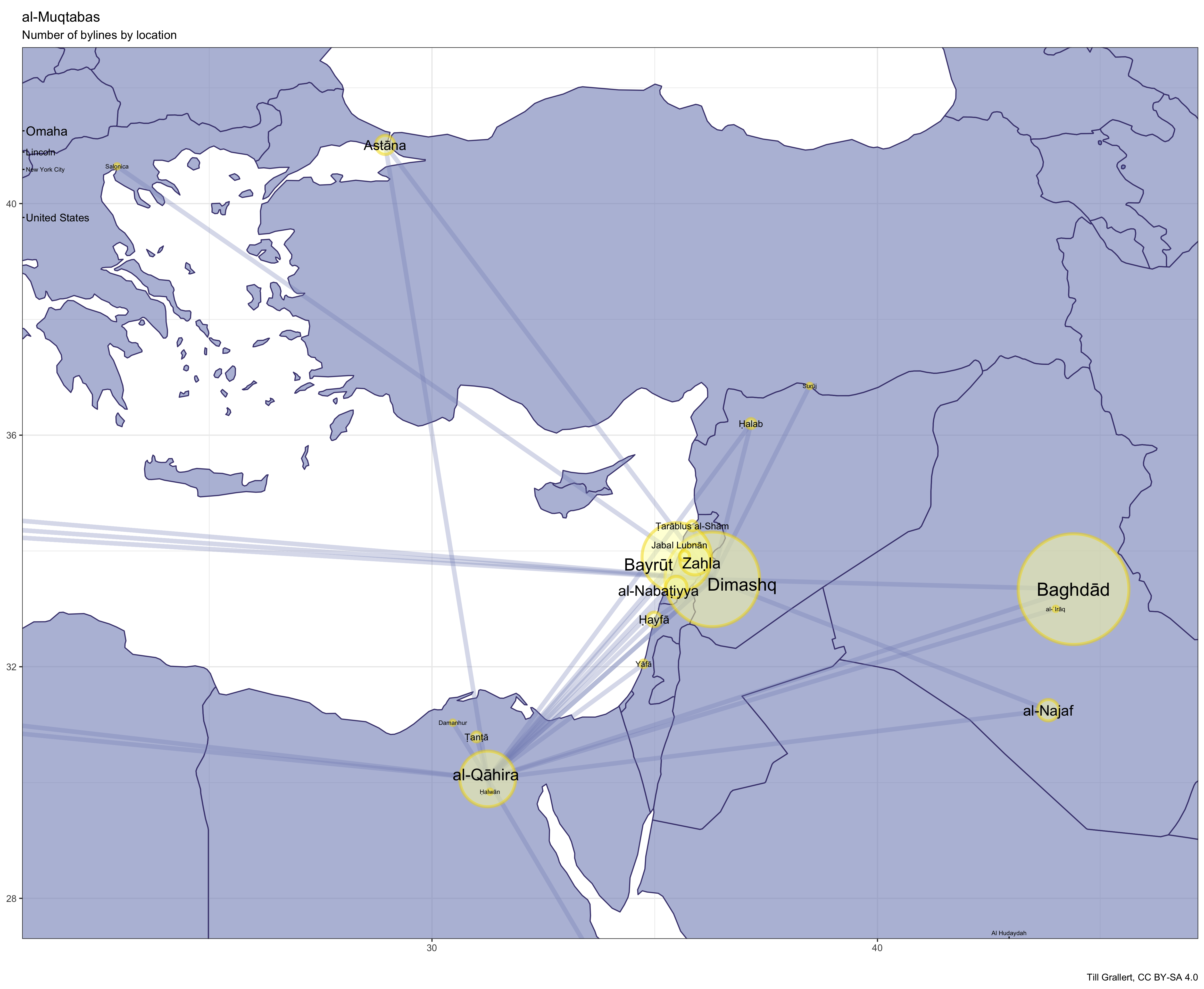 Fig.3: Locations in bylines in *al-Muqtabas*